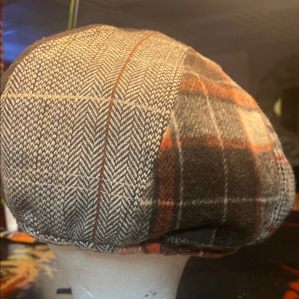 Men's Patchwork Flat Cap - Brown And Orange - image 5